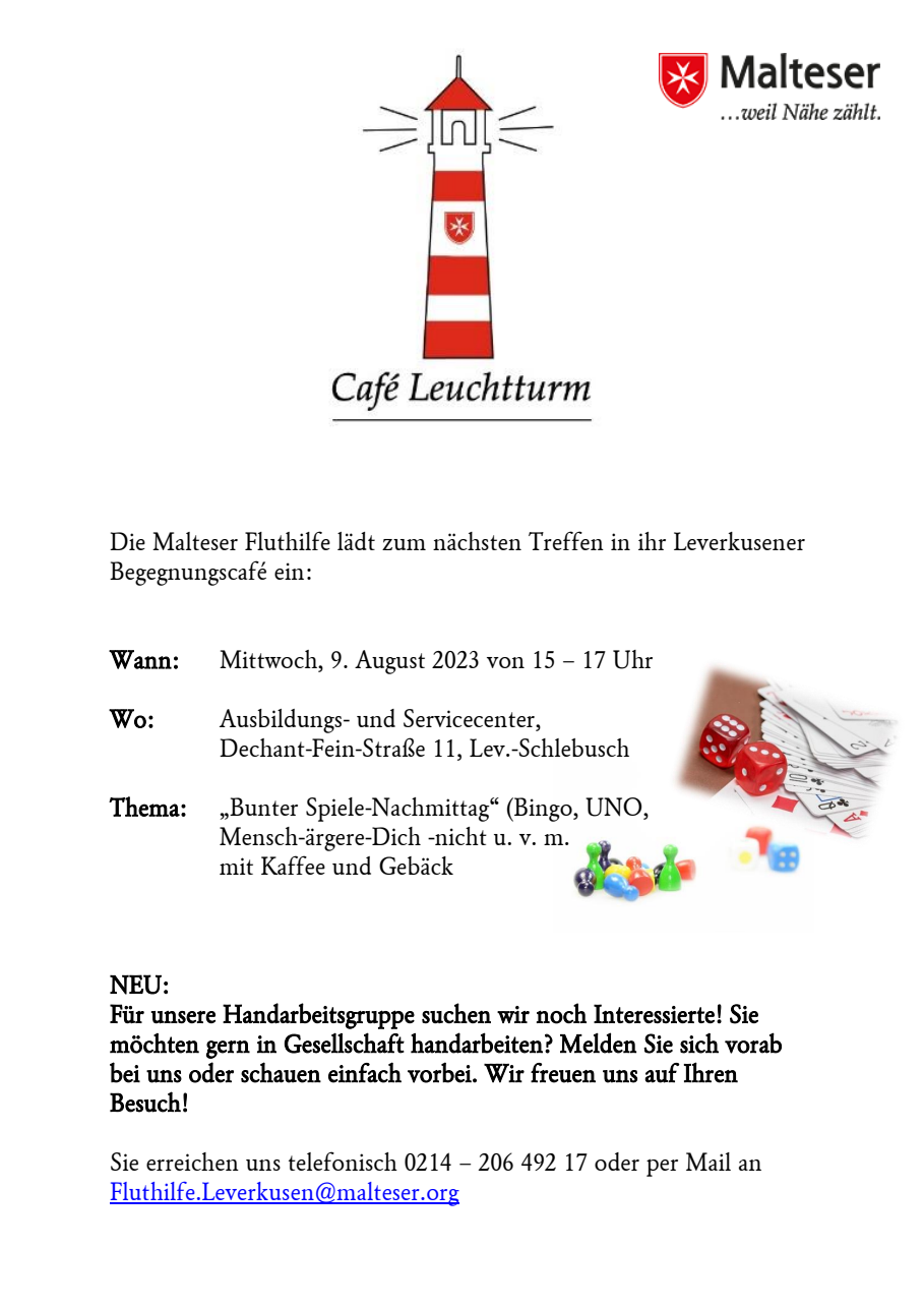 Malteser Leverkusen - Cafe Leuchtturm im August 2023 // Grafik: Malteser Leverkusen